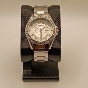 Fossil Riley Multifunction Watch Womens 6.5 Silver Crystal Bezel ES3202 Glitz